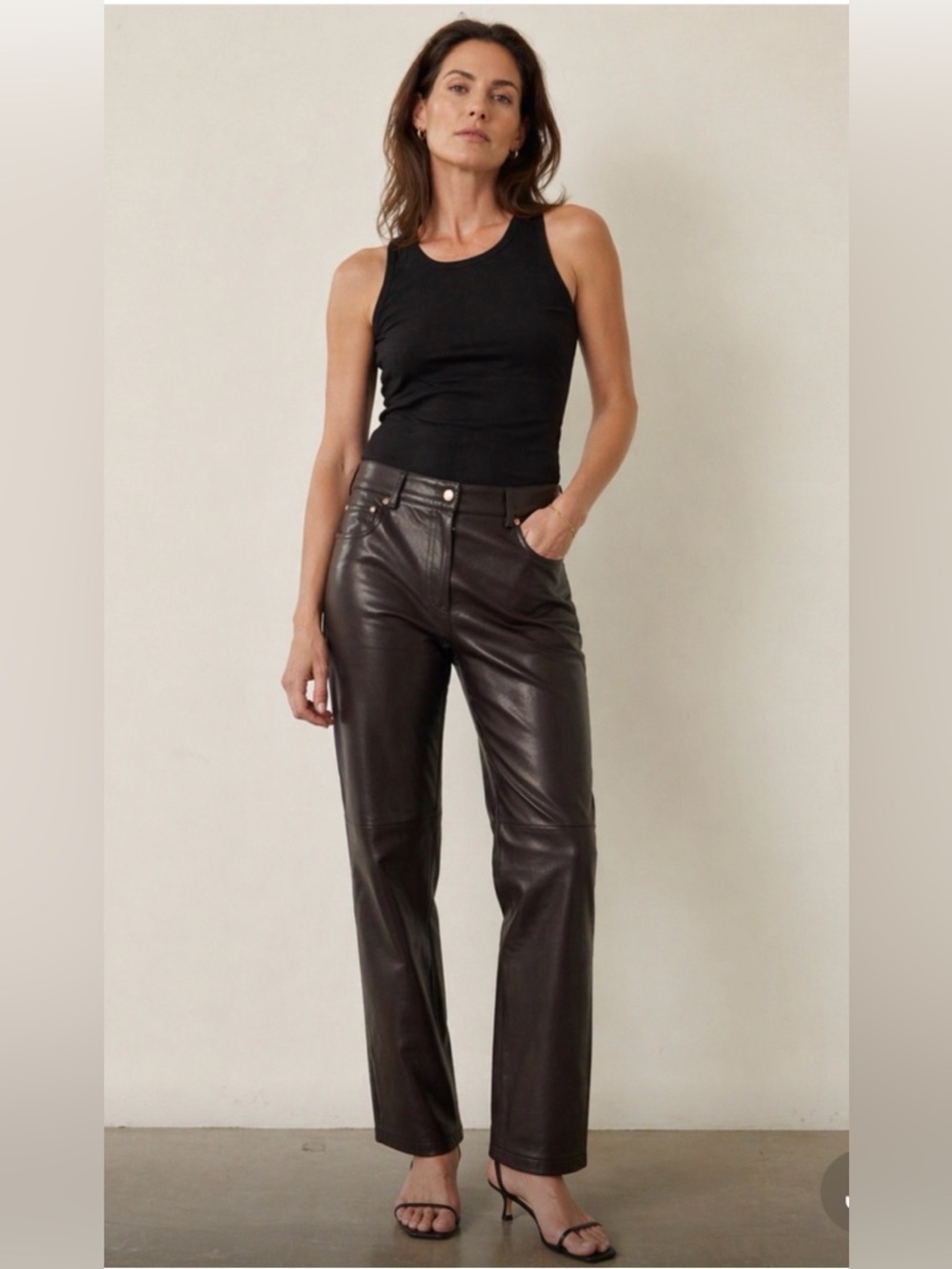 Michael Kors Collection Black Leather Straight Leg Pants